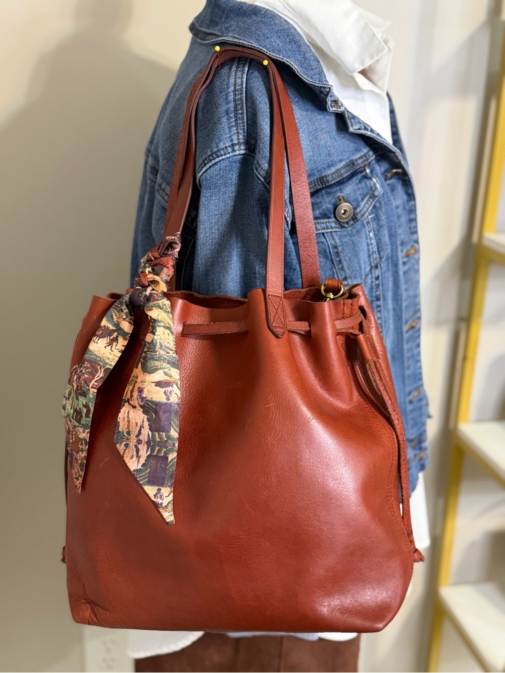 Madewell Medium Drawstring Transport Tote Leather with Scarf Accent